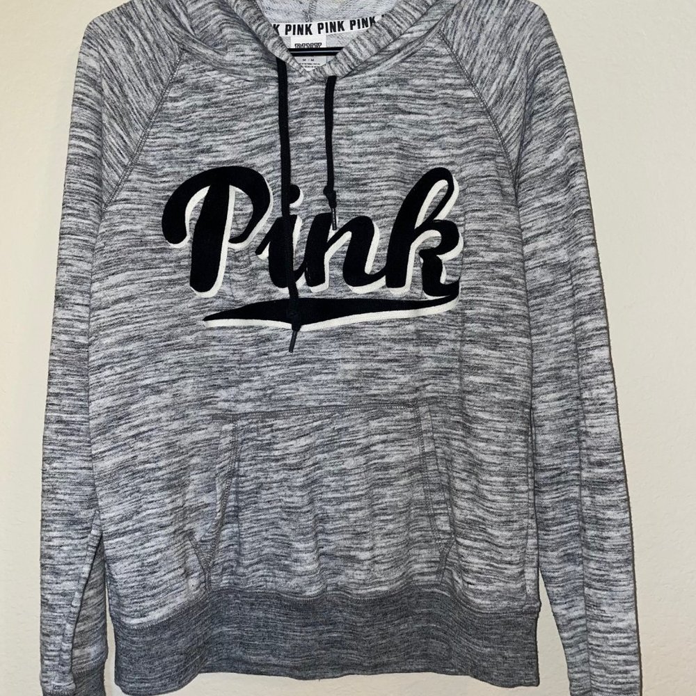 Victoria’s Secret Pink Logo Pullover Hoodie Marled Gray